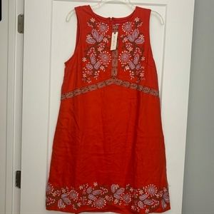Anthropologie BNWT Aiko Embroidered Shift Dress Red Linen Blend